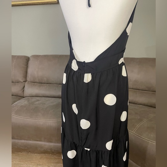 SEXY New Black & White Polka Dot Halter Maxi Dress Sz L Large - Picture 7 of 10